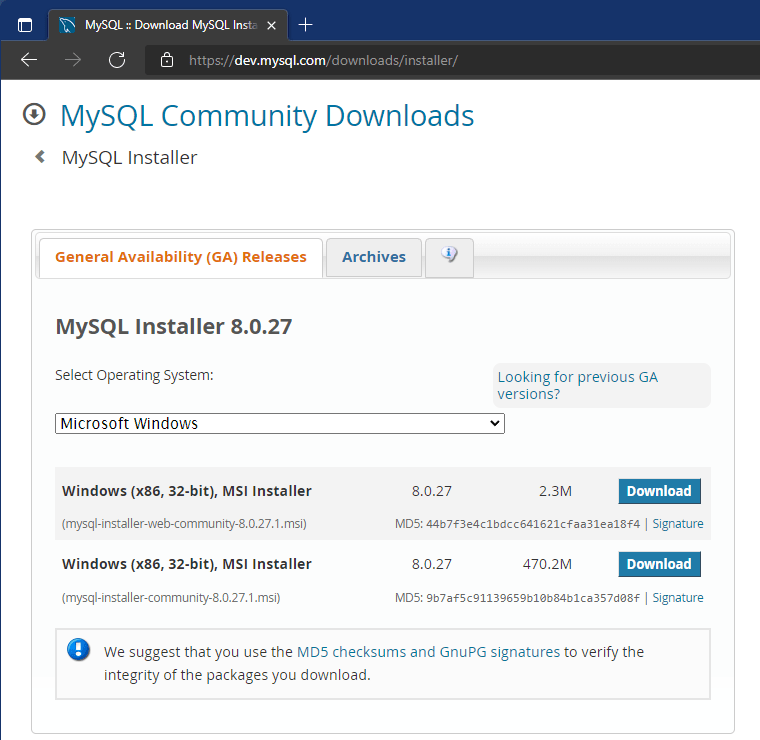 MySQL Community Server Windows