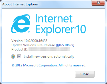 Internet Explorer 10 build 10.0.9200.16438