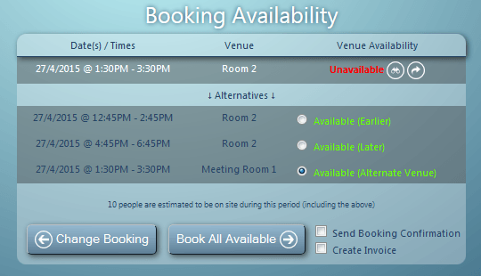 MIDAS can offer alternative bookings in the event that the desired dates, times, and room aren't available