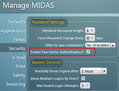 Enable two-factor authentication in MIDAS