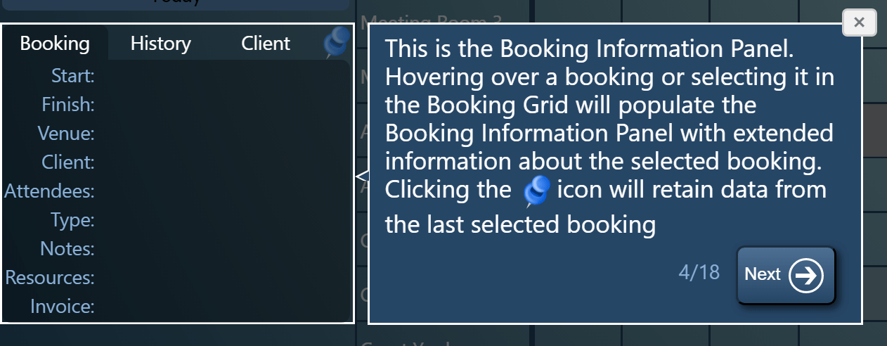 Quick Tour of the Booking Information Panel