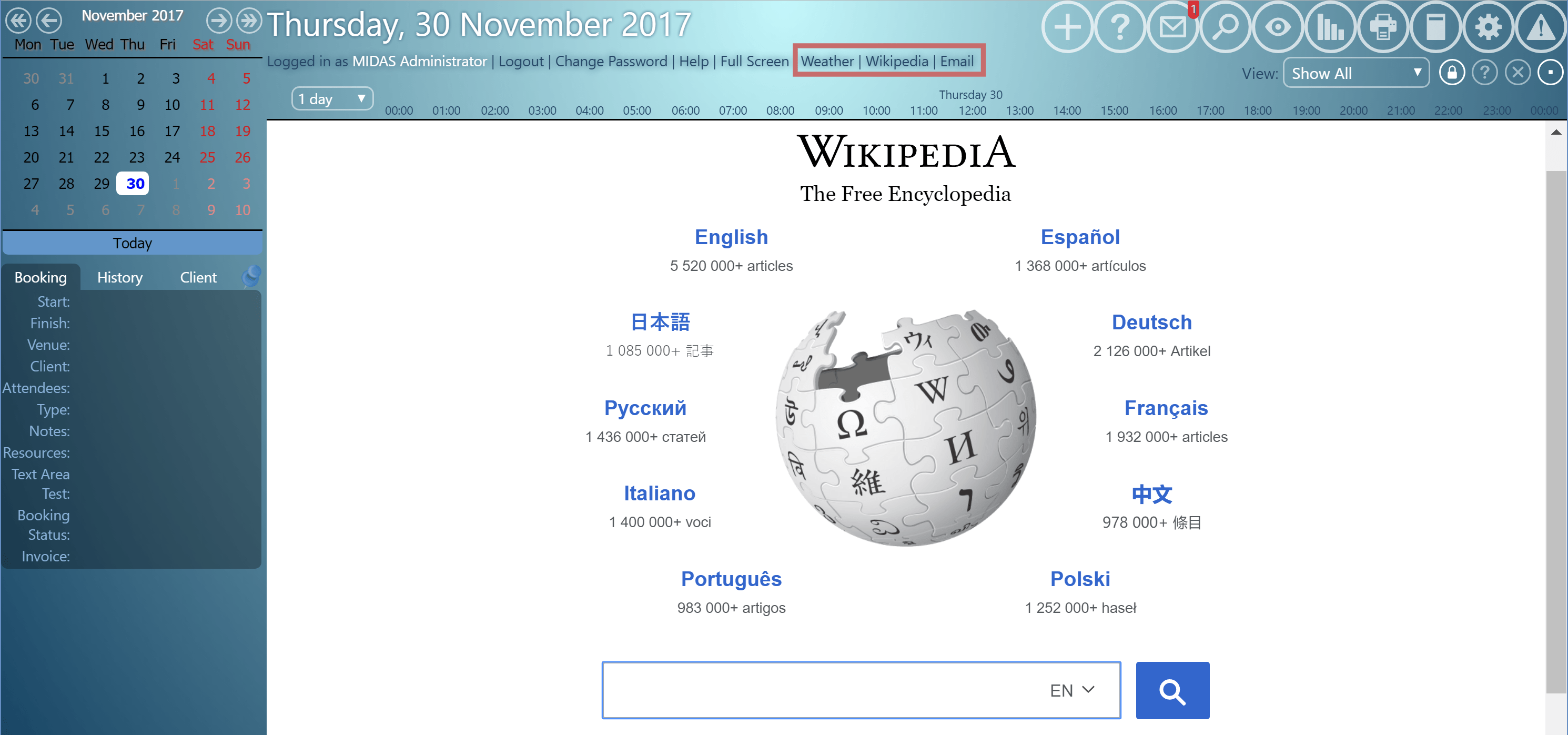 Custom link to Wikipedia opened within MIDAS