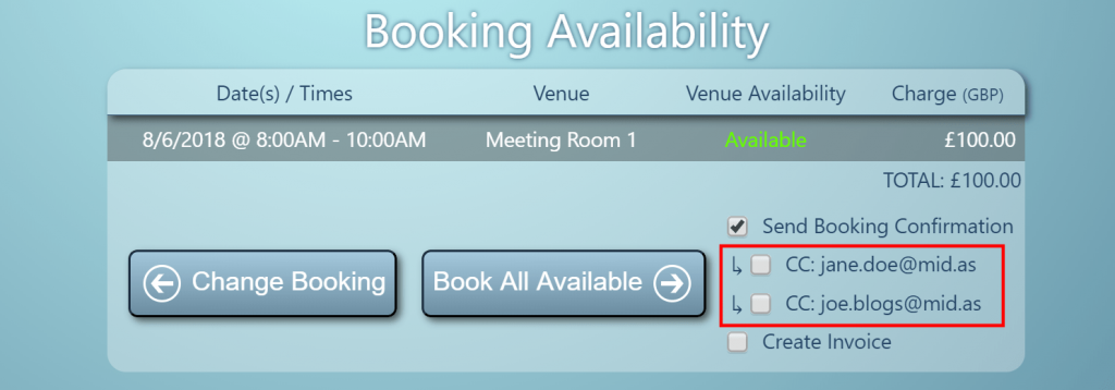 Offer additional recipients for booking confirmation notification