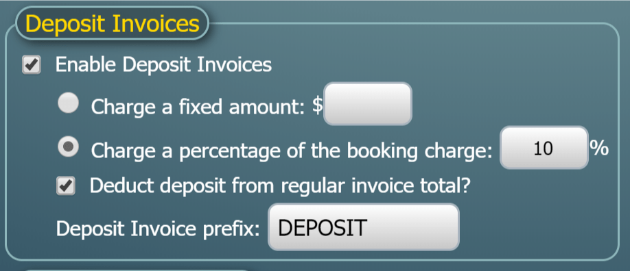 Deposit Invoice Settings in MIDAS v4.21