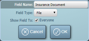 A custom "Insurance Document" upload client field in MIDAS v4.22