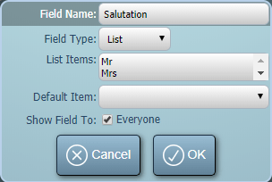 A custom “Salutation” client field in MIDAS v4.22