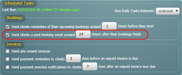 Enable a Scheduled Task to automatically send an email to a client after their visit