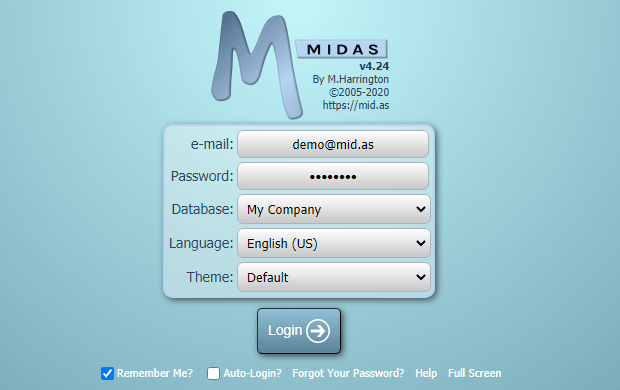 MIDAS v4.24 Login Screen