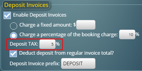 Set a Tax rate to apply to deposit invoices