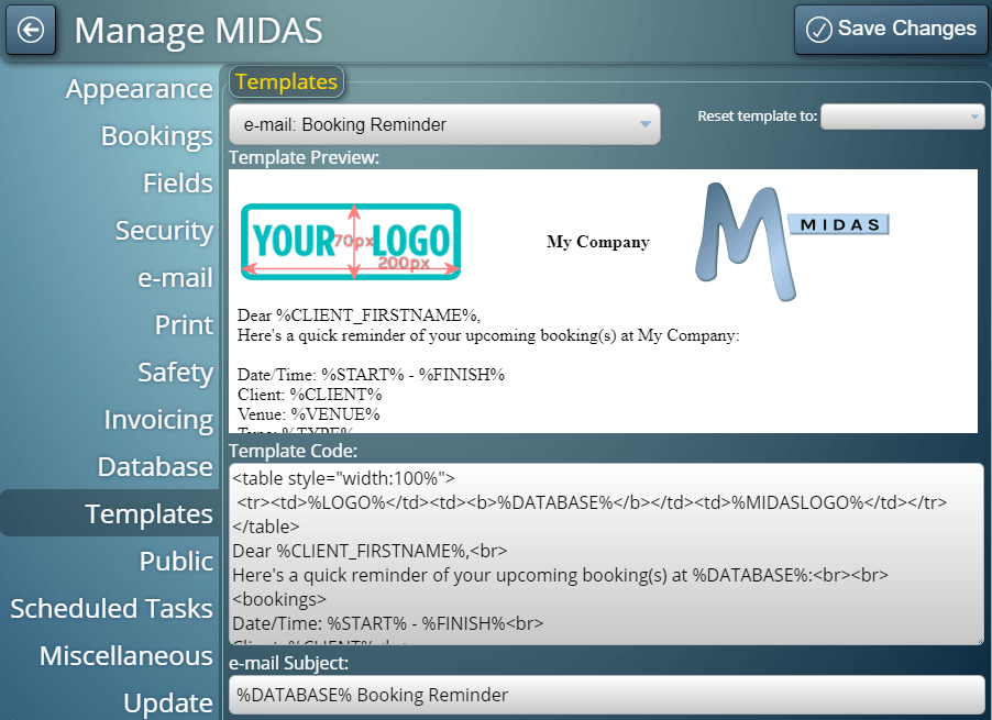 Customizable Templates in MIDAS