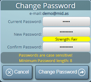 The Change Password Dialog in MIDAS