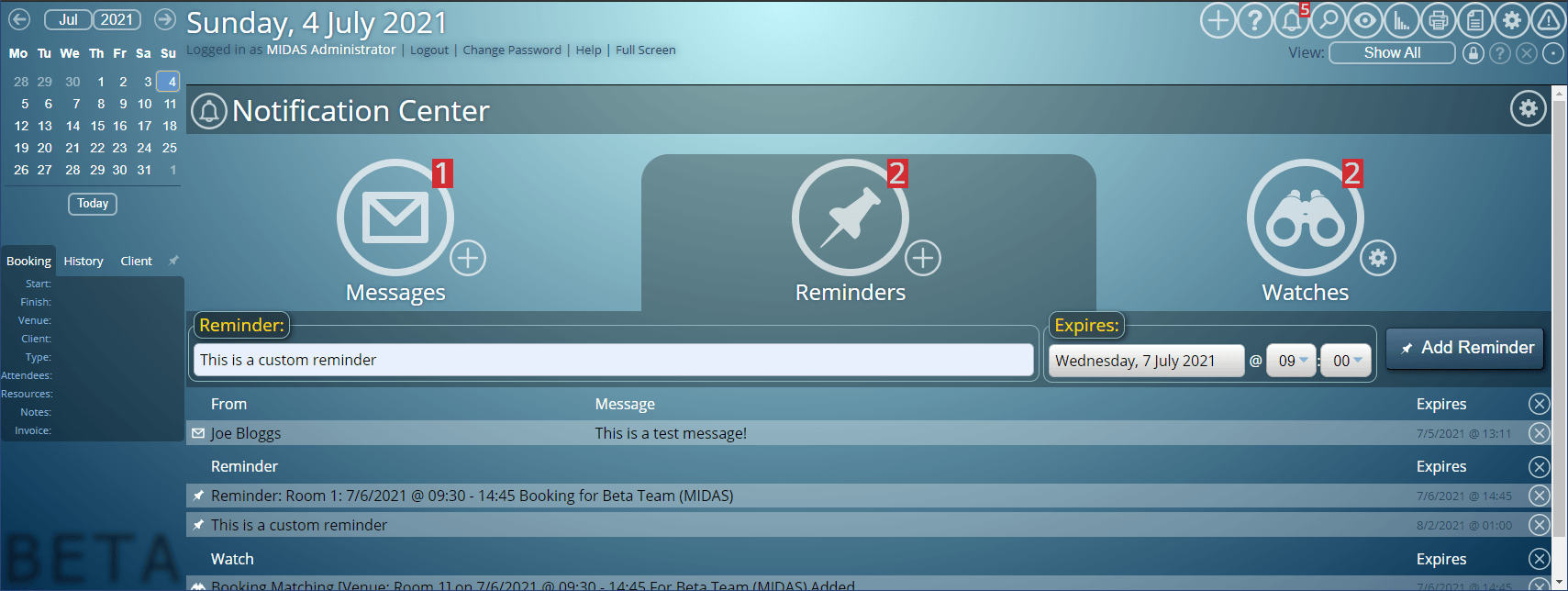 Set yourself custom reminders in MIDAS