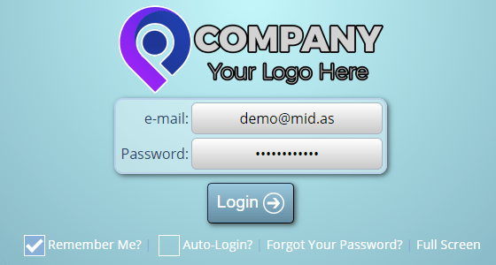 A custom branded MIDAS login screen