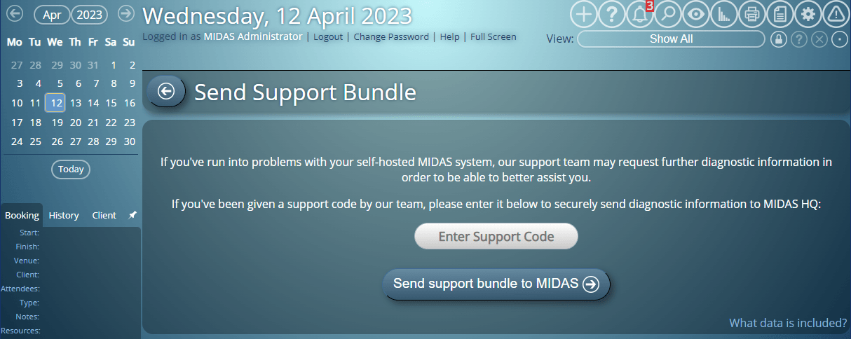 Easily send diagnostic data to the MIDAS support team