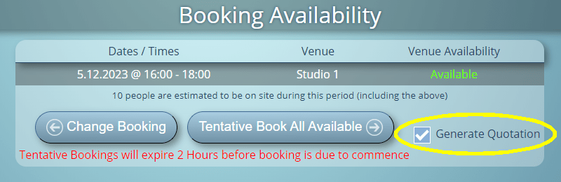 Generate quotations when making tentative bookings