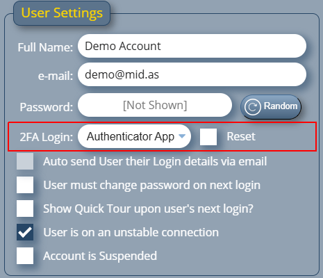 Per-User Two Factor Authentication Login Settings