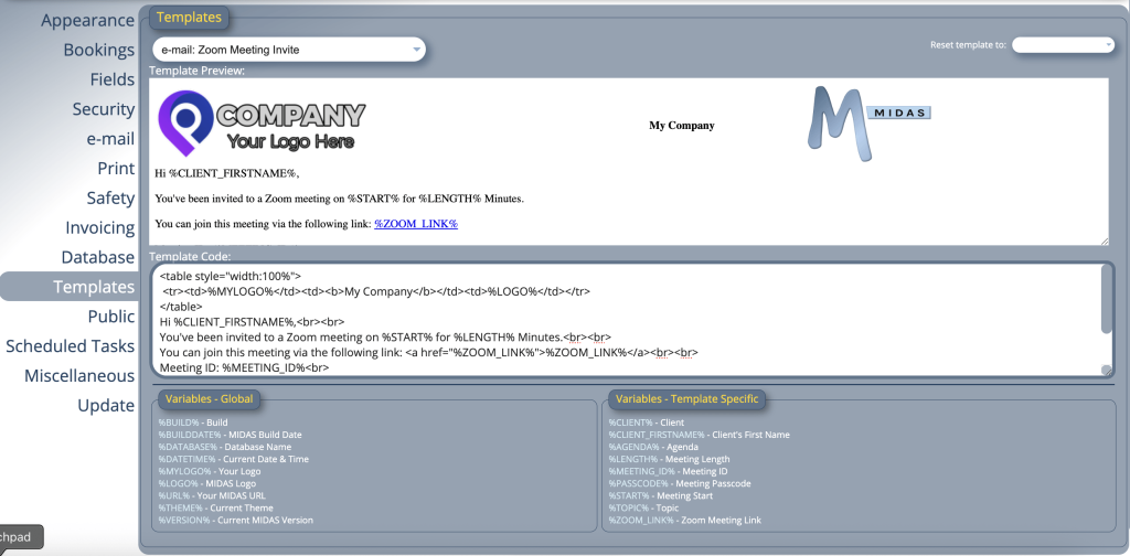 New Zoom meeting invite email template