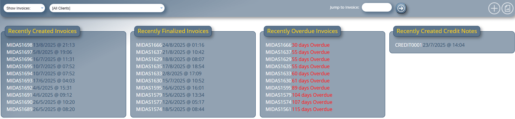 Quickly jump to recent invoices