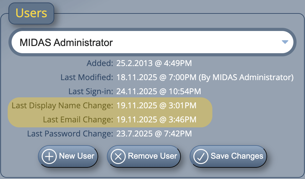 Administrators can see when each user last made changes to their account