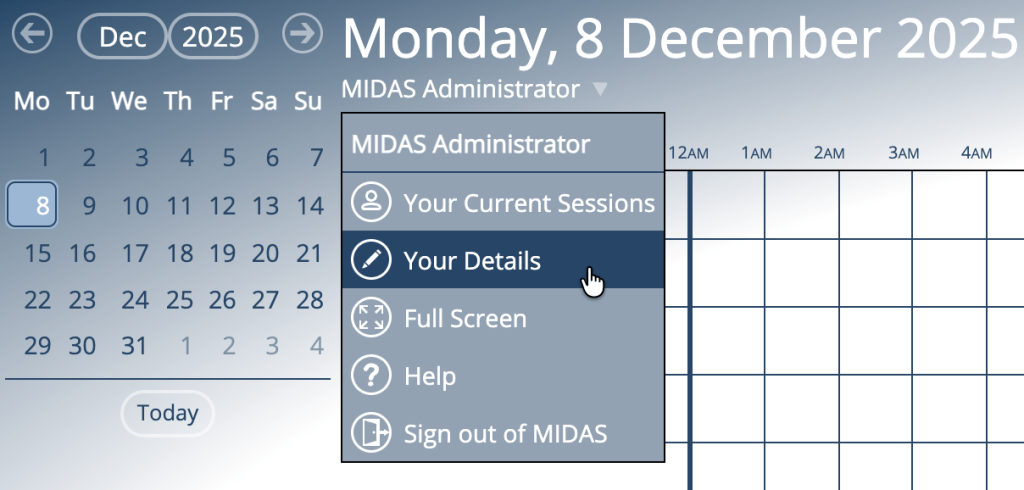 Users can manage their account details in MIDAS v4.41