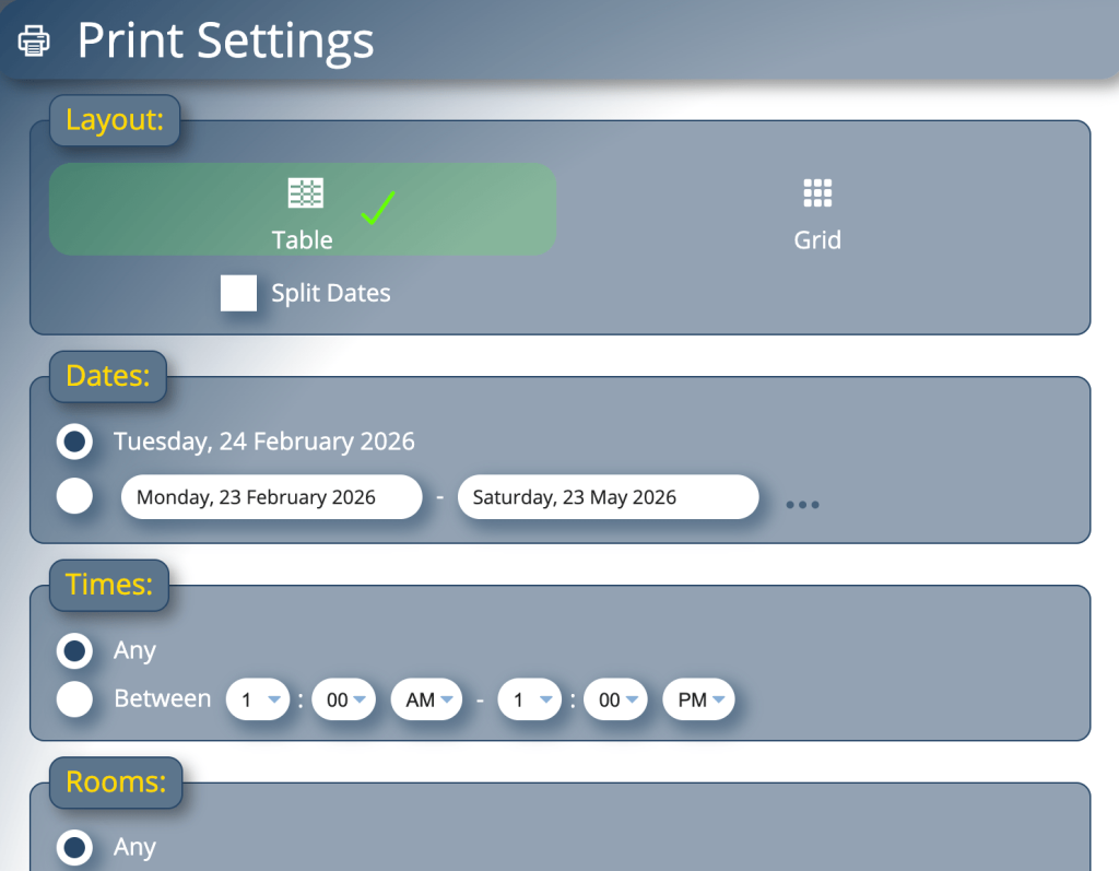 Advanced Print Settings dialog in MIDAS v4.42