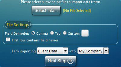 Step 1 - Select data to import